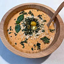 Load image into Gallery viewer, raw tomato soup topped with our Kale Yeah! Seasoning
